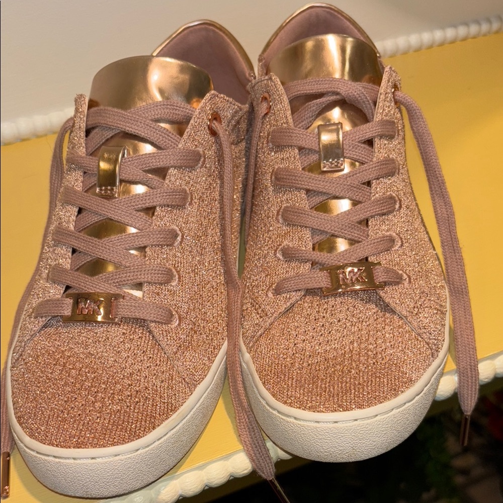 Michael Kors pink and Gold Textured Sneakers